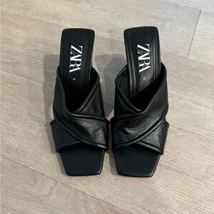Zara Black Leather Mules